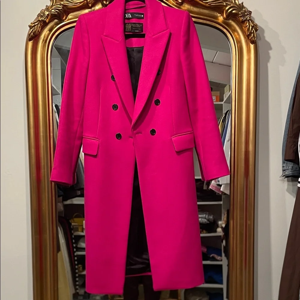 Vibrant Pink Double-Breasted Coat - Picture 1 of 5